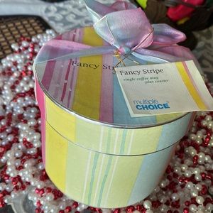 Striped Porcelain Coffee Mug and Matching Coaster Set in a Gift Box.